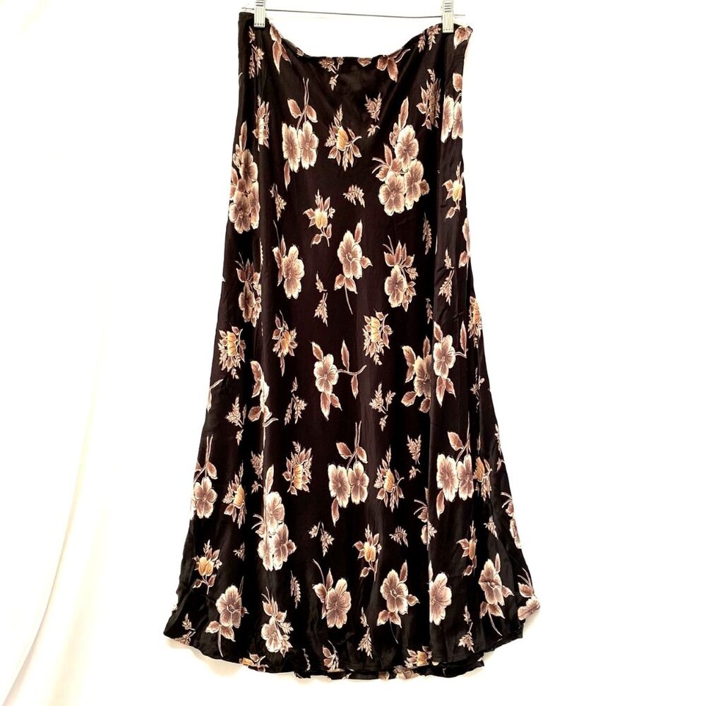 Vintage Mixit Y2K Floral Satin Maxi Skirt Sz 14 Grunge Whimsigoth 90s Dark Fairy
